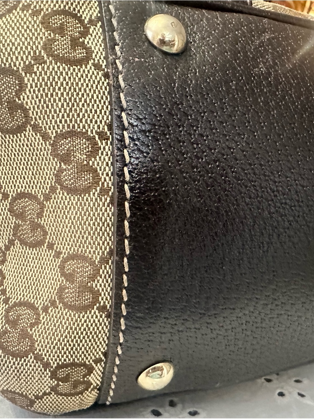Gucci Princy Beige Monogram Canvas Shoulder Bag with Brown Trim and Web Stripe - Picture 3 of 16